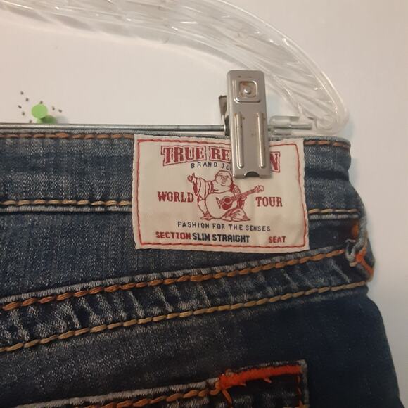 True Religion Jeans Womens 30 Big T Super Stretch Slim Straight Distressed EUC - Picture 8 of 11